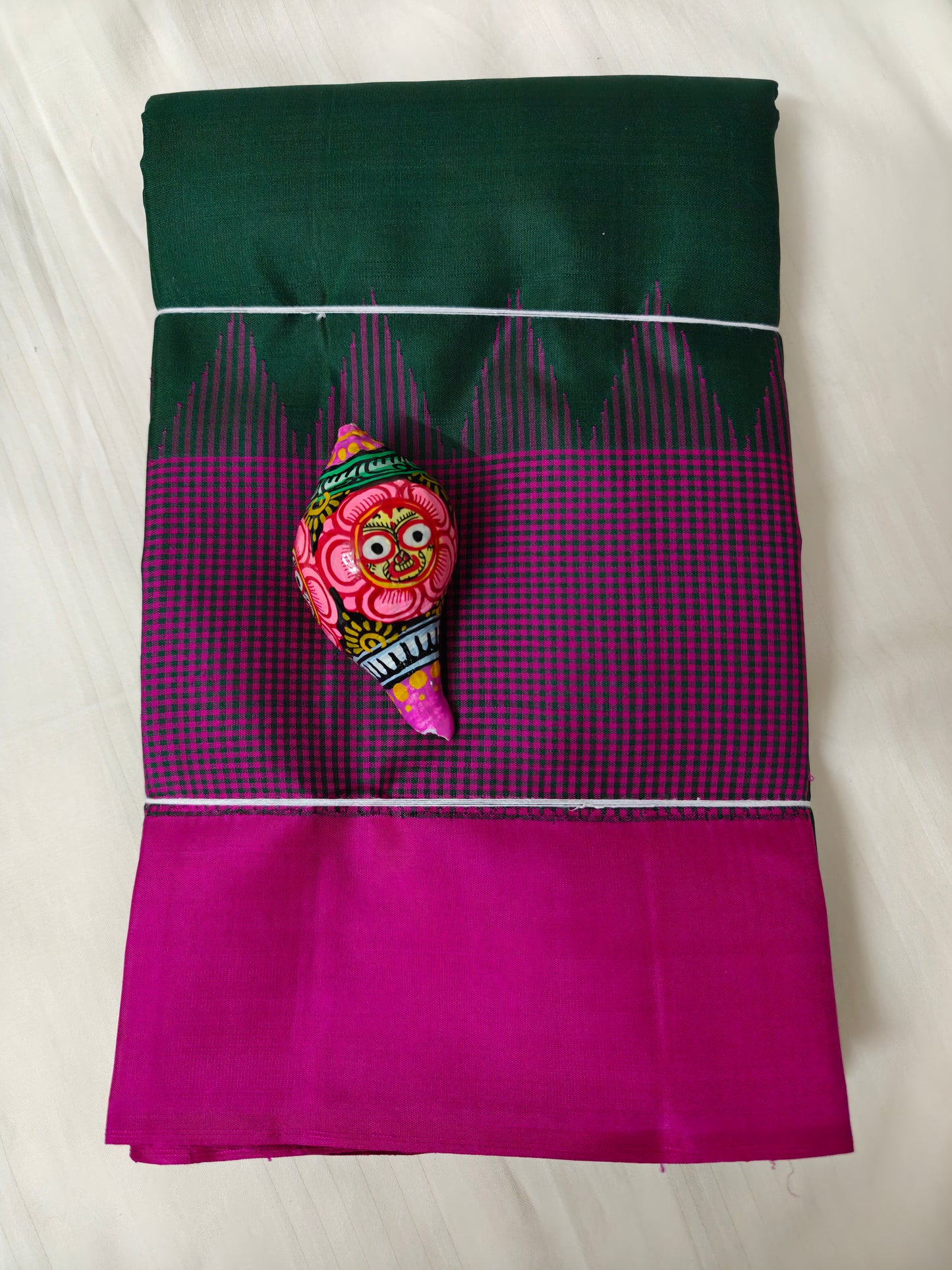 Green and pink korvai silk