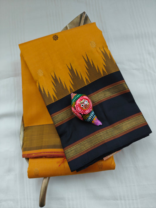 Kanchipuram yellow and black silk saree