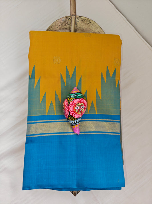 yellow and blue korvai saree